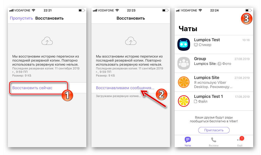 Viber для iOS процесс восстановления истории чатов в мессенджере после переустановки