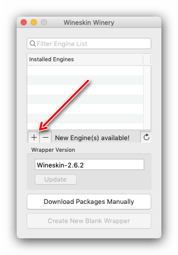 Добавление движка Wineskin для её использования в macOS