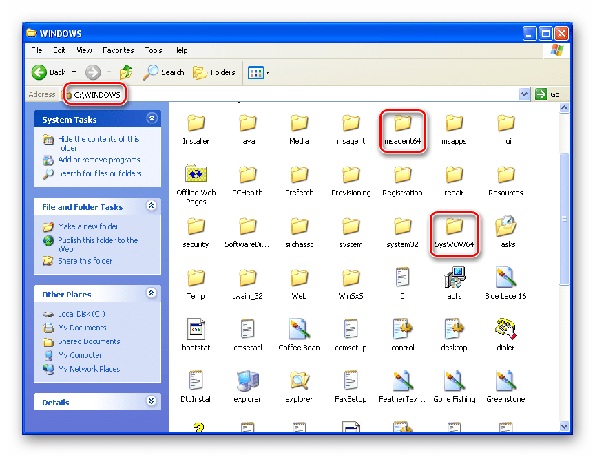 Дополнительные системные папки в 64-разрядной Windows XP