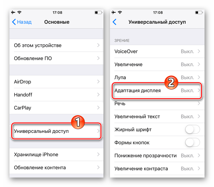 iOS 12 Универсальный доступ - Адаптация дисплея