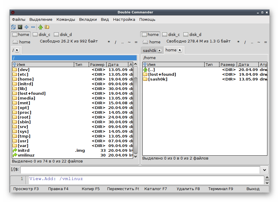 Использование файлового менеджера Double Commander в Linux