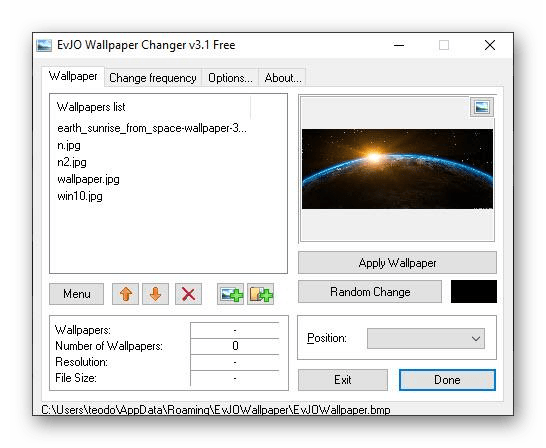 Настройка живых обоев для рабочего стола Windows 10 через EvJO Wallpaper Changer