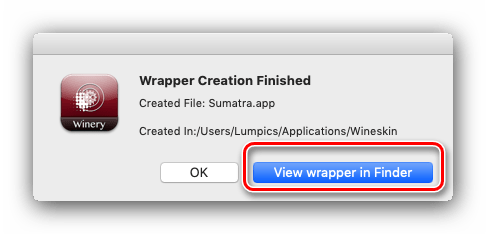 Открыть созданный враппер Wineskin для её использования в macOS
