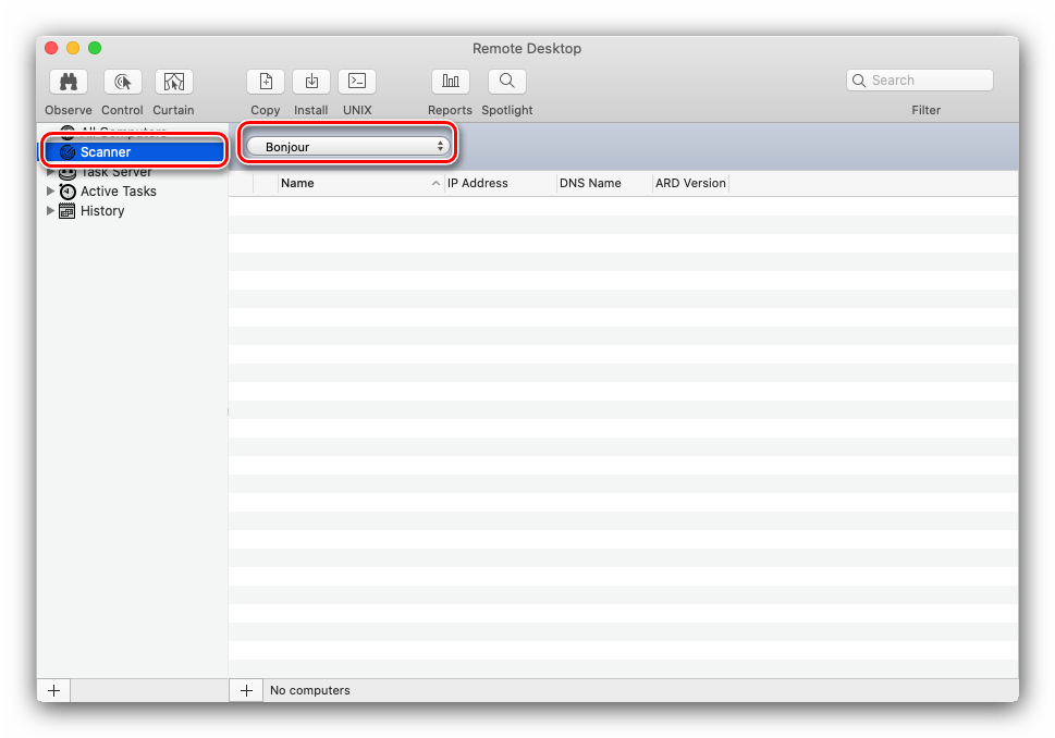 Варианты подключения к удалённому рабочему столу посредством Apple Remote Desktop на macOS