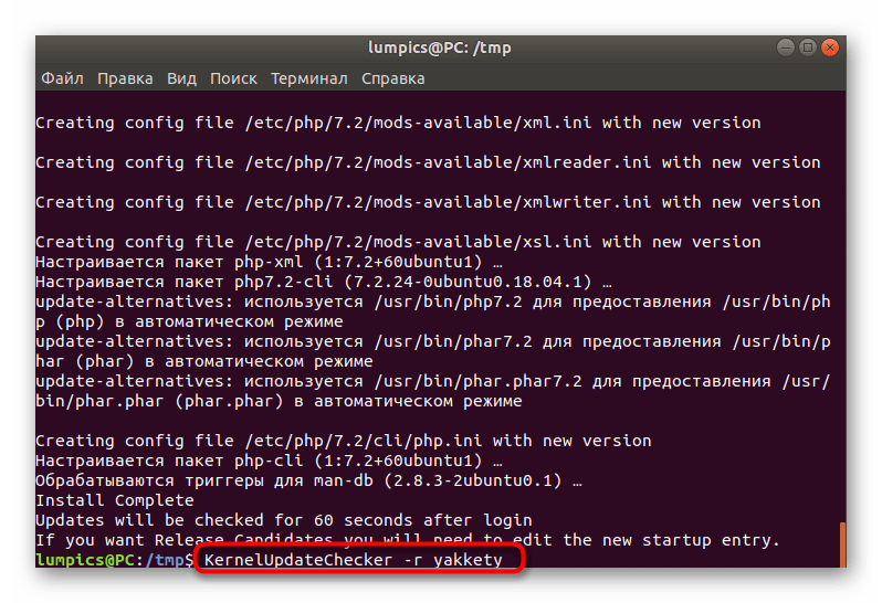Ввод команды для запуска проверки обновлений для ядра в Ubuntu