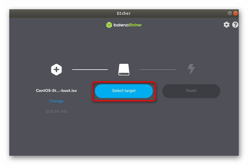 Переход к выбору флешки для записи образа через программу balenaEtcher в Ubuntu