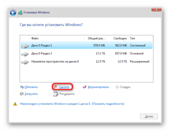 Форматировать или удалить диск при установке windows