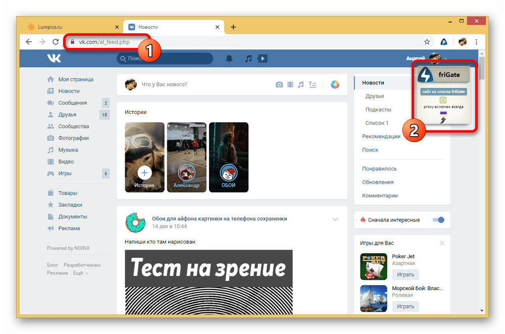 Успешная установка и включение friGate в Google Chrome