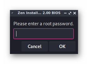 Установка пароля для пользователя перед инсталляцией Zen Installer