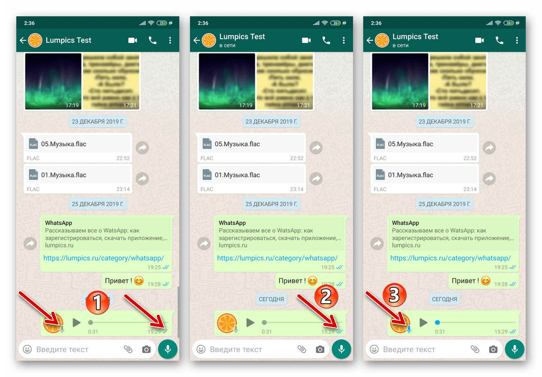 WhatsApp для Android статус отправленного голосового сообщения (прослушано - не прослушано)