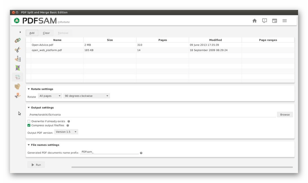 Интефрейс программы PDFsam Basic