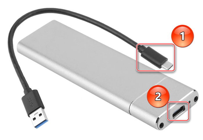 Подключение кабеля к переходнику SSD M.2-USB