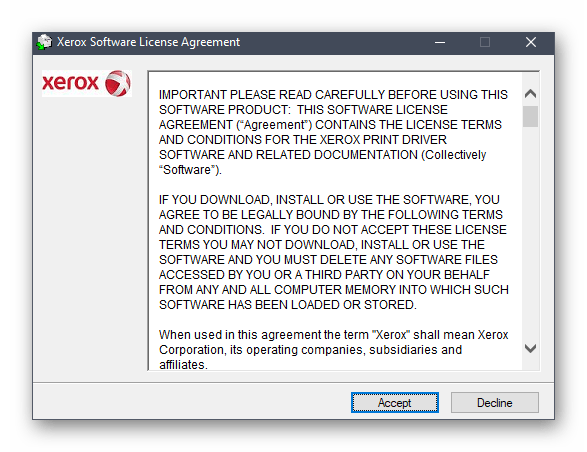Подтверждение лицензионного соглашения для установки драйвера Xerox Phaser 3250