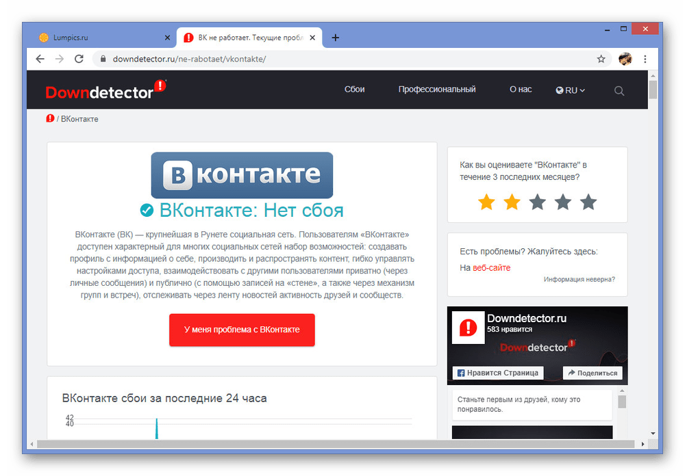 Проверка ВКонтакте на работоспособность