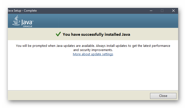 Успешное обновление Java в Windows 10 через панель управления