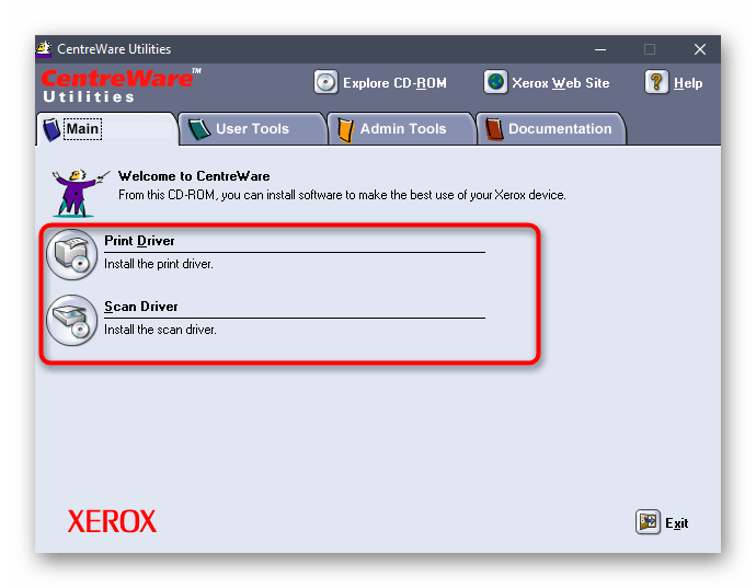 Выбор типа драйвера для инсталляции Xerox WorkCentre 5020