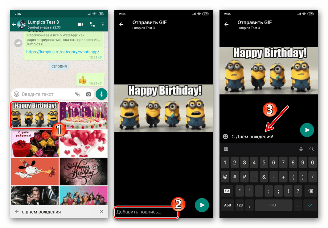 WhatsApp для Android полноэкранный просмотр GIF-анимации из каталога перед отправкой