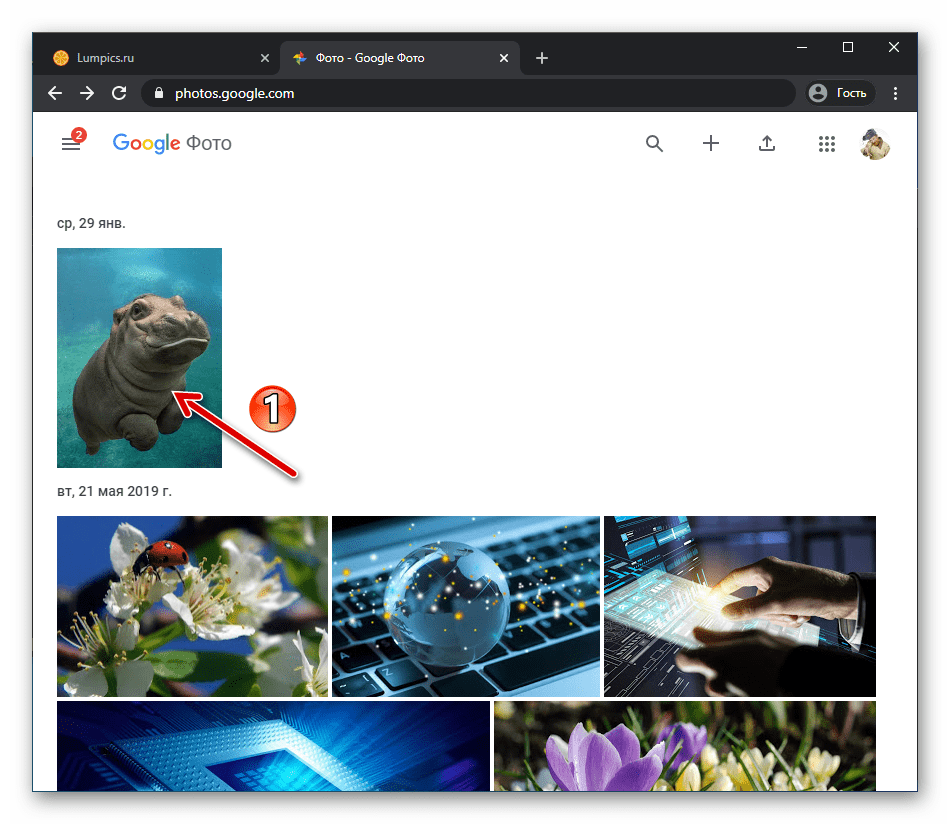 Google Фото переход к полноразмерному просмотру фото в веб-версии сервиса