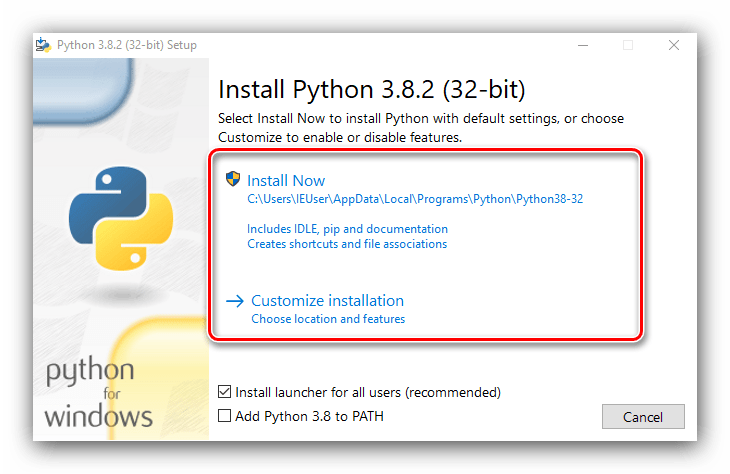 Типы установки Python вручную в Windows 10