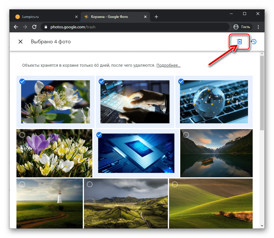 Удаленные фото из корзины гугл фото