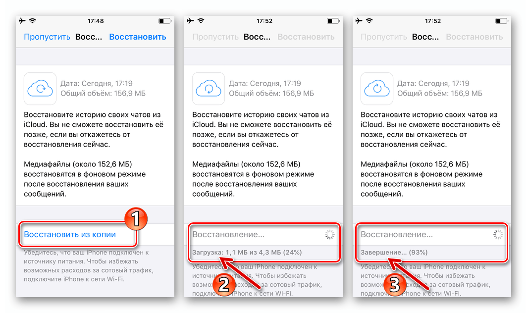 WhatsApp для iPhone - процесс загрузки и развертывания в мессенджере бэкапа чатов из iCloud