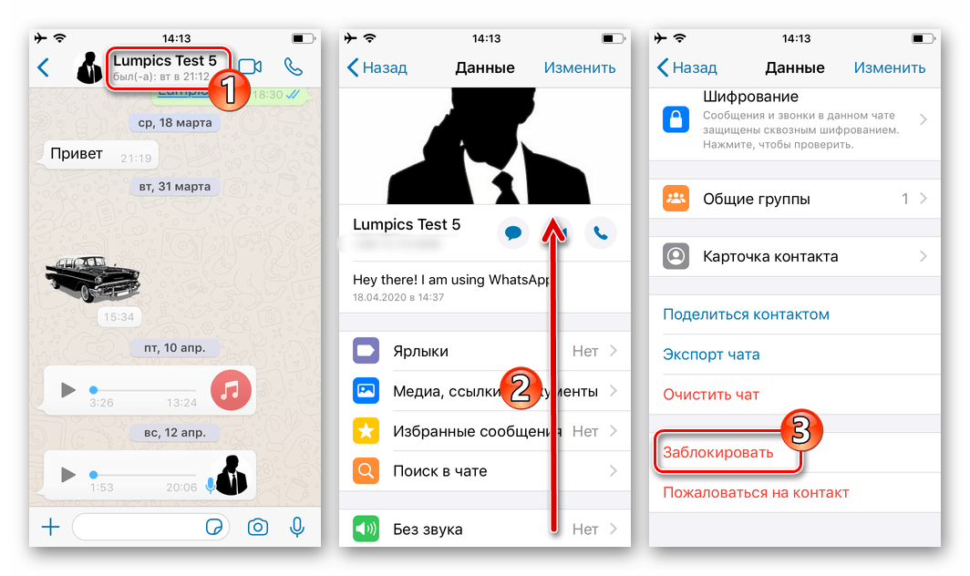 WhatsApp для iOS как временно заблокировать контакт в мессенджере