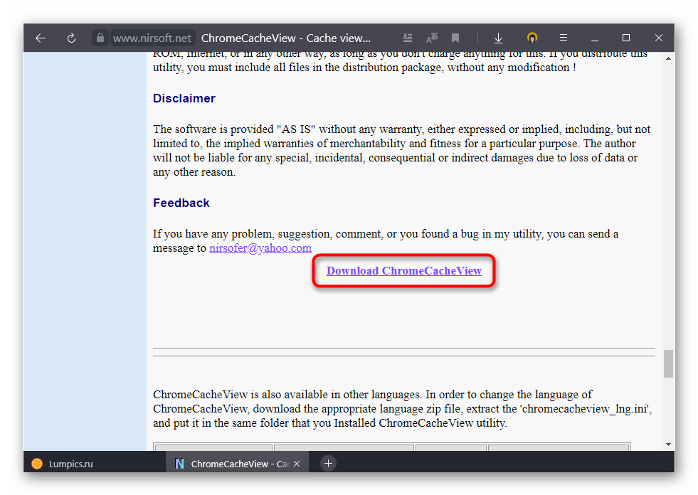 Кнопка скачивания программы ChromeCacheView с официального сайта