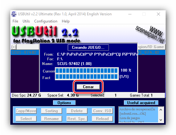 Завершить работу с USBUtil для запуска игр с USB накопителя на PlayStation 2