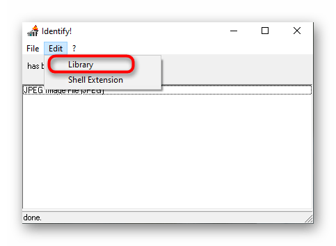 Переход к просмотру библиотеки форматов файлов в программе Identify в Windows 10