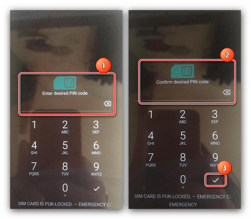 Ввод нового PIN-кода после сброса с помощью PUK на Android