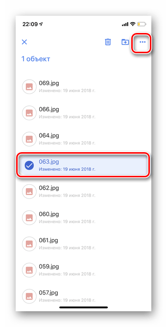 Выберите один файл для предварительной очистки в мобильной версии iOS Гугл Диска