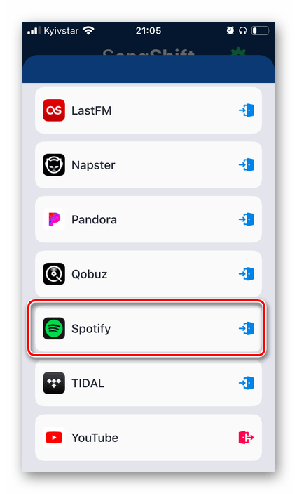 Добавление целевой платформы в приложении SongShift для переноса музыки из YouTube в Spotify на iPhone
