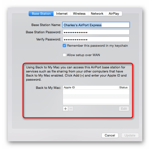 Добавление учетной записи для авторизации в приложении для настройки роутера Apple