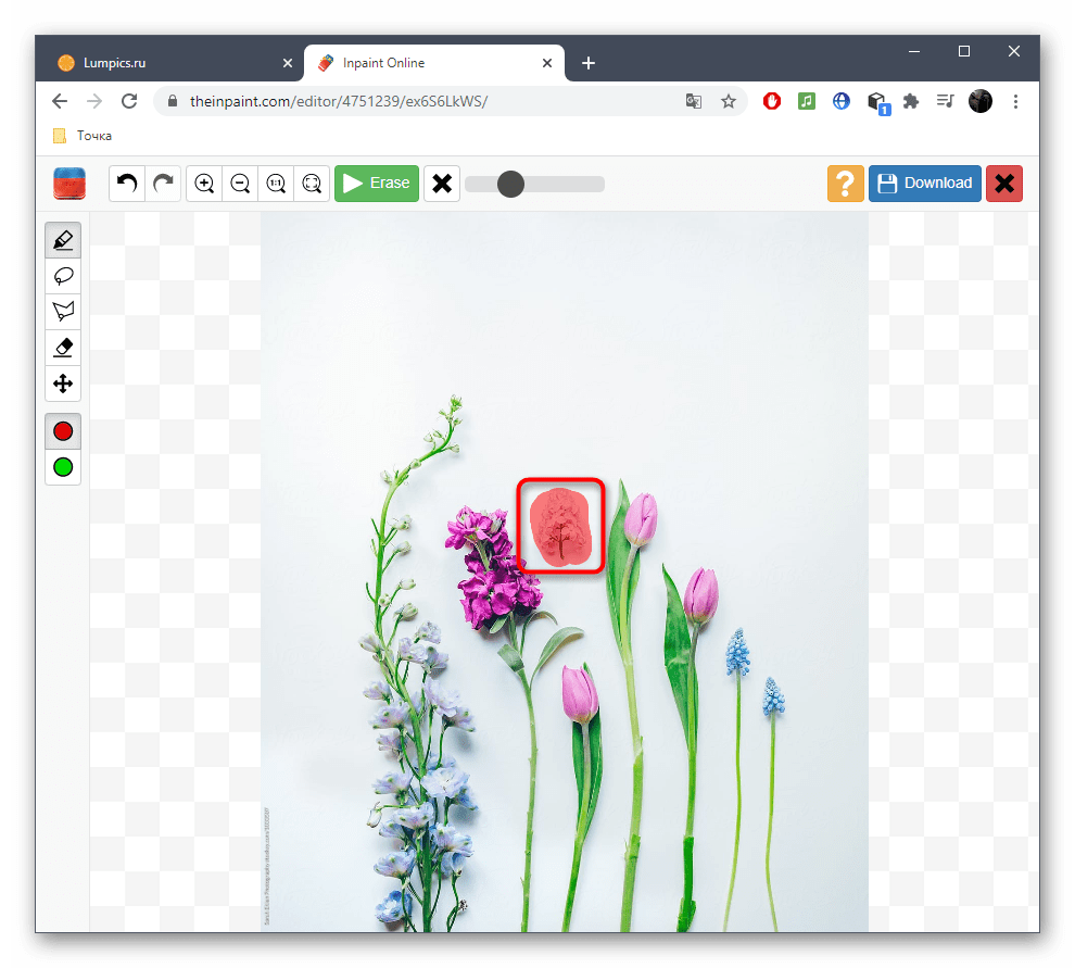 Выбор лишнего для удаления с фото при помощи онлайн-сервиса Inpaint