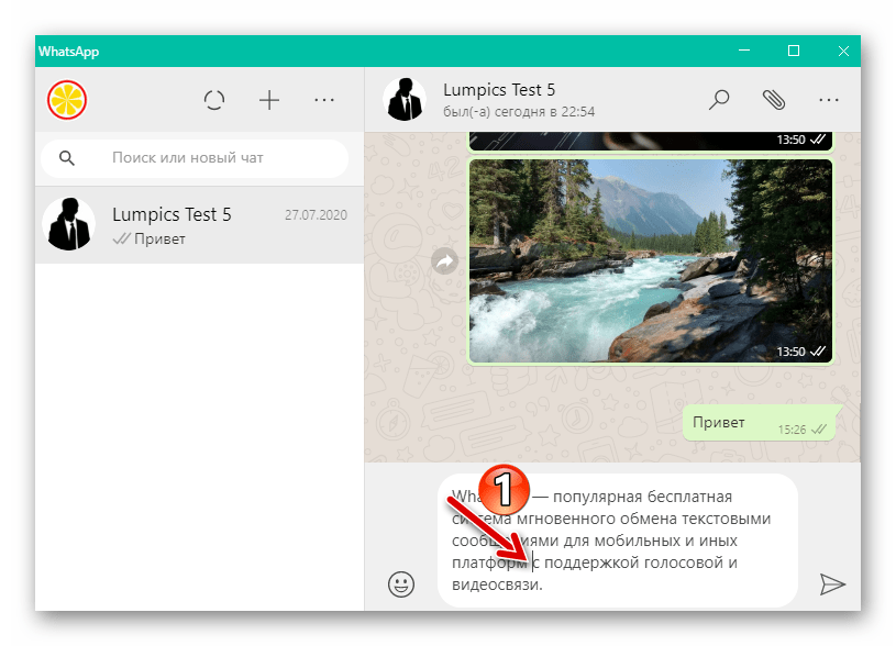 WhatsApp для Windows установка курсора вначале выделяемого фрагмента текста в сообщении с помощью клавиатуры