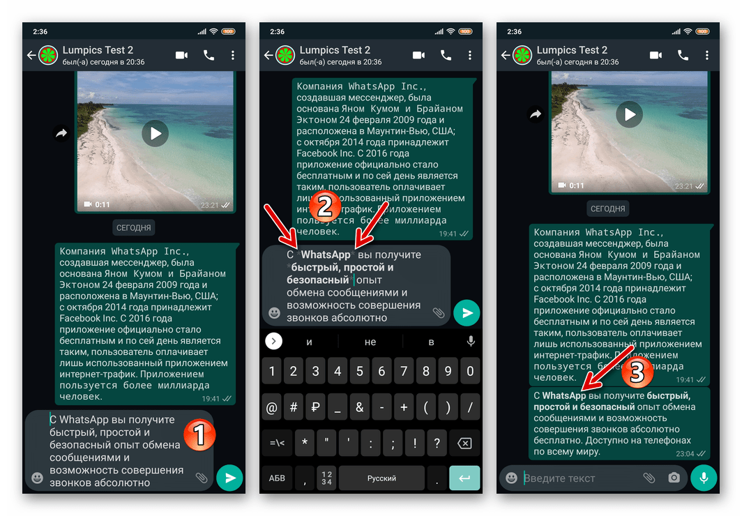 WhatsApp написание сообщений жирным шрифтом в мессенджере
