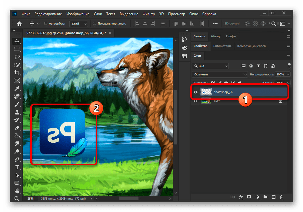 Успешное отражение изображения через Трансформирование в Adobe Photoshop