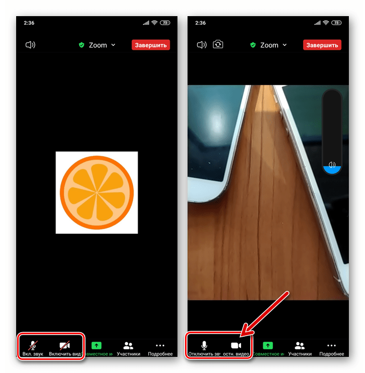 Zoom для Android и iOS - Опции включения-выключения звука и видео на экране конференции