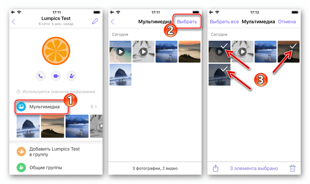 Viber для iPhone - выбор нескольких фото и видео из чата для отправки по электронной почте