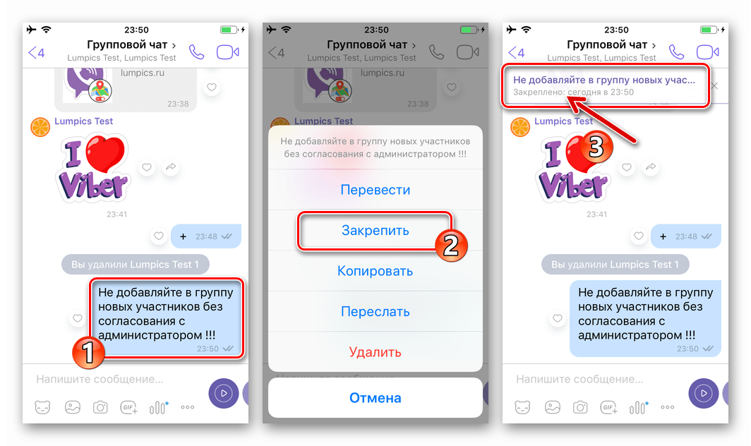 Viber для iPhone - закрепление сообщения (правил) в групповом чате