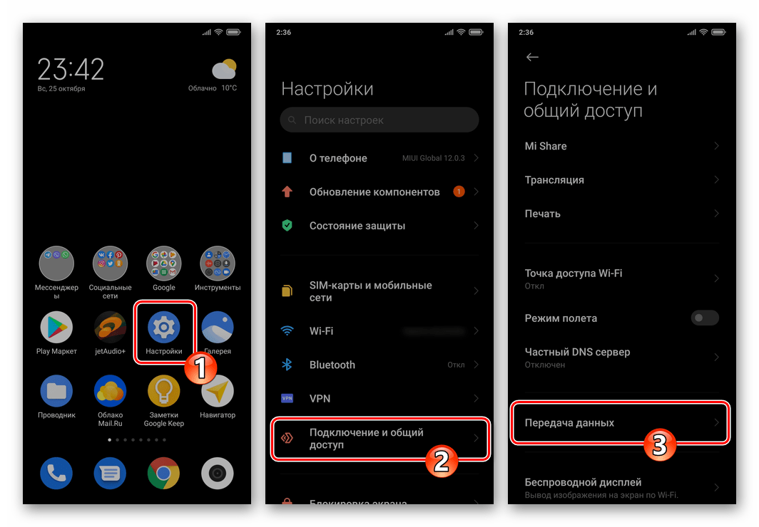 Xiaomi MIUI 12 Настройки - Подключение и общий доступ - Передача данных