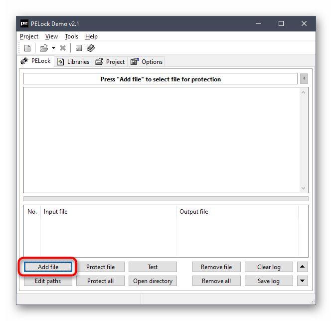 Переход к выбору файла игры для установки пароля через программу PELock в Windows 10