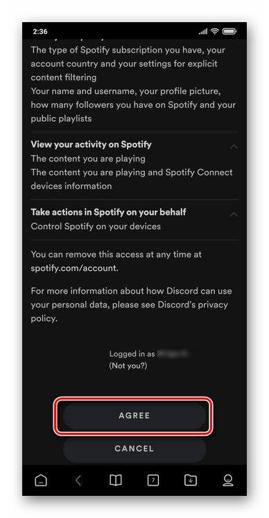 Предоставить необходимые разрешения для Spotify в приложении Discord для Android
