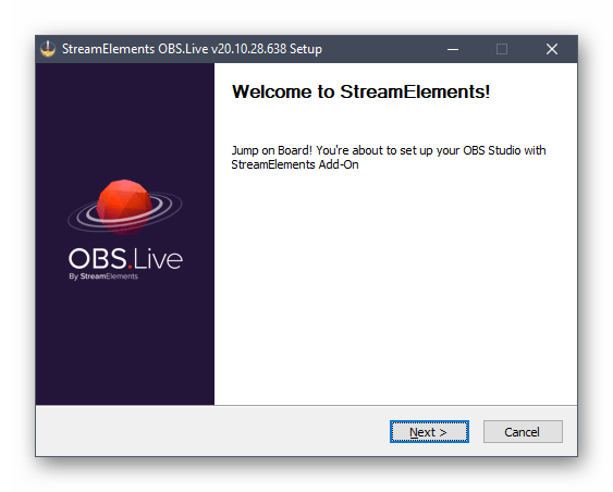 Приветственное окно во время установки StreamElements в OBS для стрима на Twitch