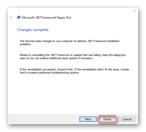Завершить использование NET Framework Repair Tool для устранения ошибки «Исключительная ситуация…» в Windows 10