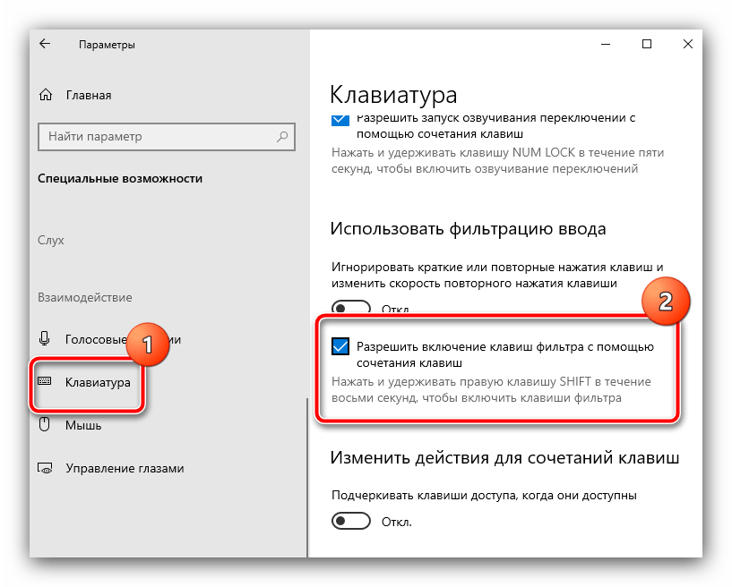 Использование опции в параметрах для отключения фильтрации ввода в Windows 10