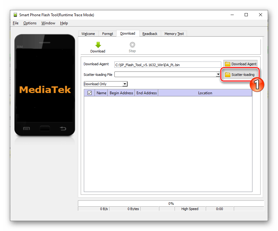 Meizu M5 Note SP Flash Tool кнопка указания скаттер-файла программе - Scatter-loading
