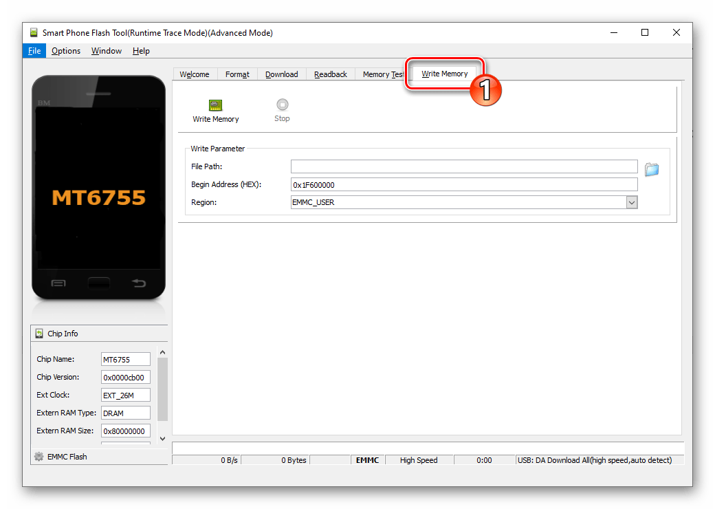 Meizu M5 Note SP Flash Tool вкладка Write Memory в программе