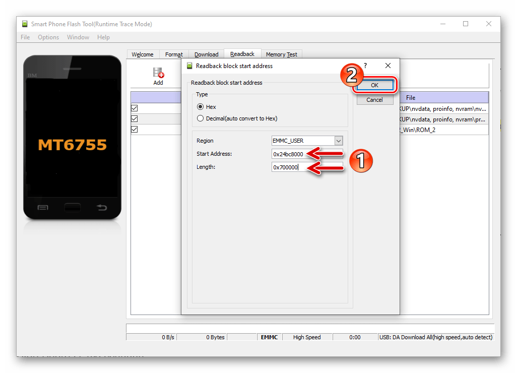 Meizu M5 Note SP Flash Tool вычитка раздела proinfo ввод значений Start Address и Lenght