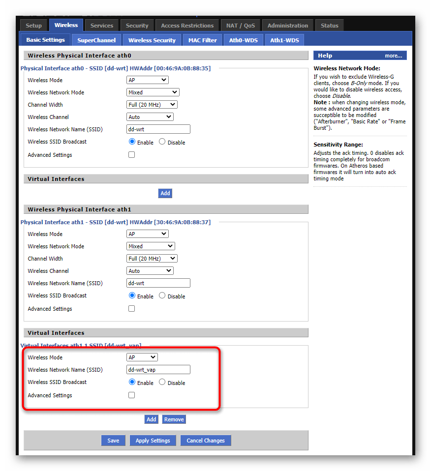 Редактирование параметров виртуальной точки доступа для настройки роутеров с прошивкой DD WRT в режиме репитера